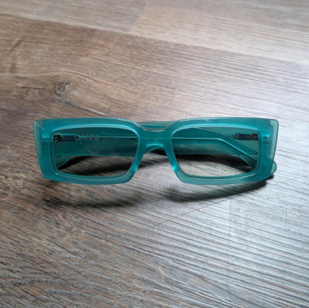 Ganni Teal Rectangular Sunglasses